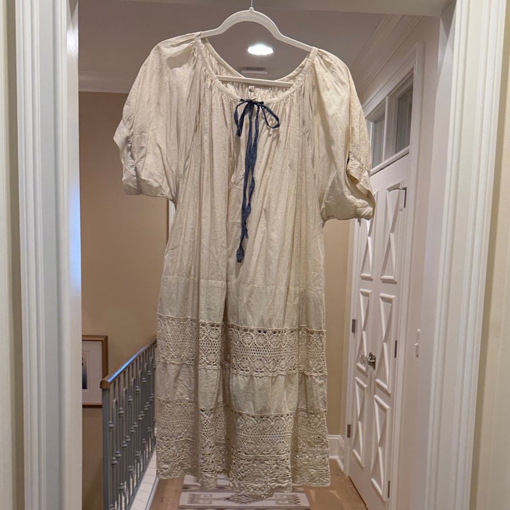 Magnolia Pearl Boho Cream Crochet-Tiered Peasant Dress(bw)